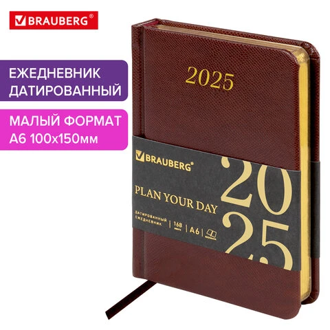 Ежедневник датированный 2025, МАЛЫЙ ФОРМАТ 100х150 мм, А6, BRAUBERG