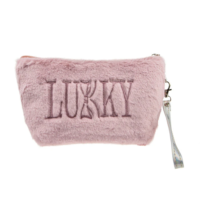 Lukky косметичка плюш.плоская с лого LUKKY, розовая, 22х14 см, пакет, бирка