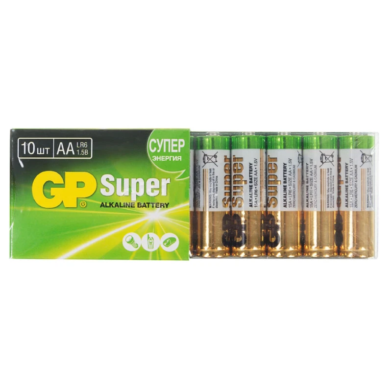 Батарейка GP Super AA/LR6/15A алкалин., 10 шт/уп. GP15-ZCRB10 (216804)