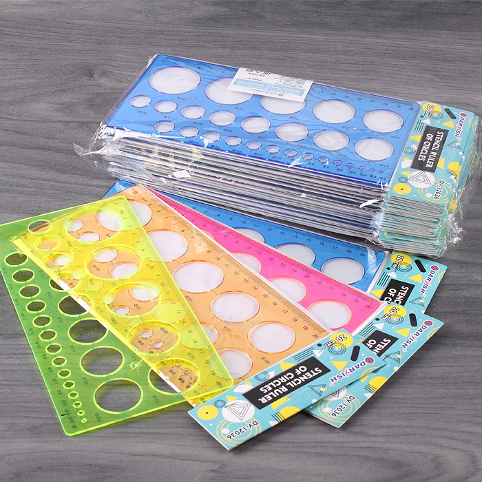 Линейка-трафарет окружностей 20см пластиковая прозрачная ассорти