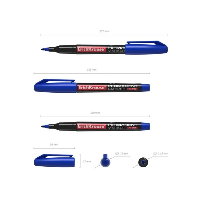 Маркер перманентный ErichKrause P-70, 1.0 мм, для письма на любой поверхности,