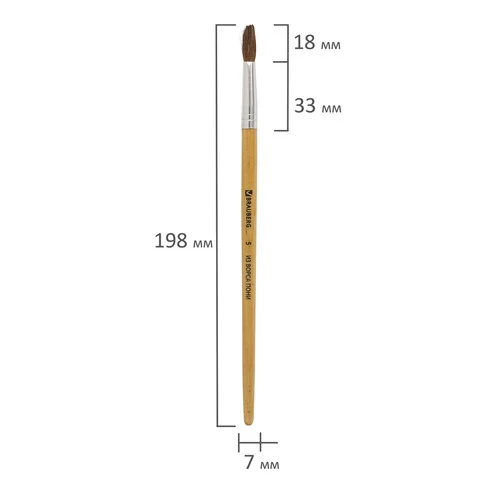 Кисть BRAUBERG, из ворса пони, круглая, № 5, 200191