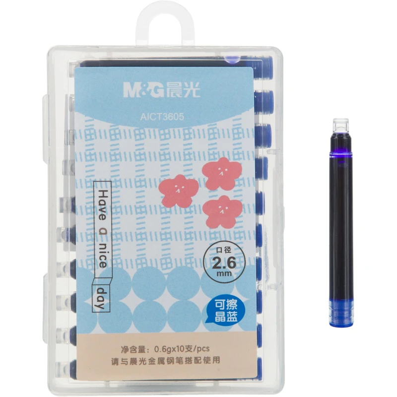 Картридж чернильный для перьевой ручки M&G синий 0,6г x 10шт/уп, пласт.кейс