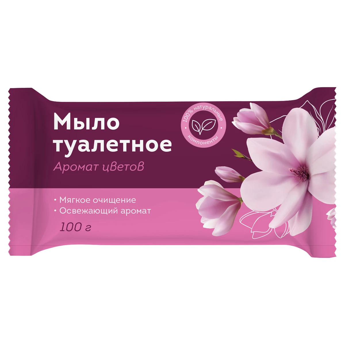 Мыло туалетное OfficeClean "Аромат цветов", флоу-пак, 100г.