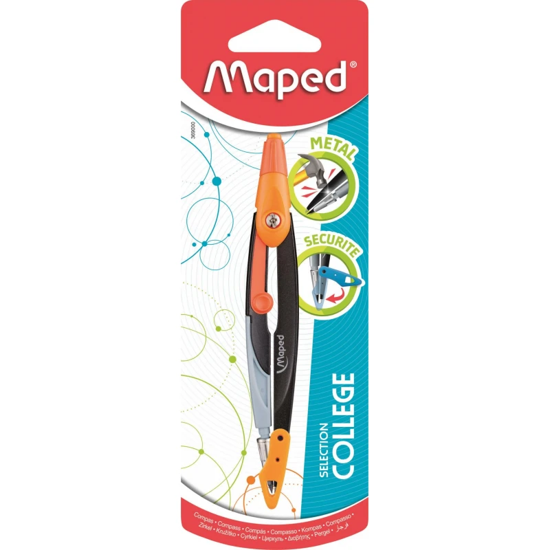 Циркуль Maped METAL OPEN, цинк. сплав, защита иглы, прорез.нога, блис., ассорт