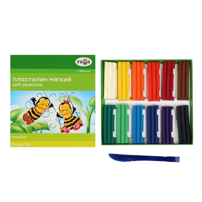 Пластилин мягкий (восковой) 12 цветов, 180 г, Гамма «Пчелка», со стеком Пластилин мягкий (восковой) 12 цветов, 180 г, Гамма «Пчелка», со стеком
