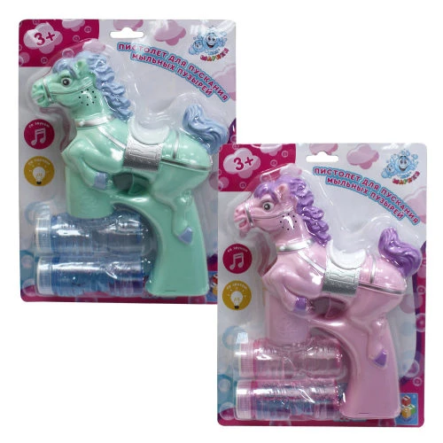 1TOY Мы-шарики! Пистолет на батарейках "Лошадка" с мыльными пузырями.