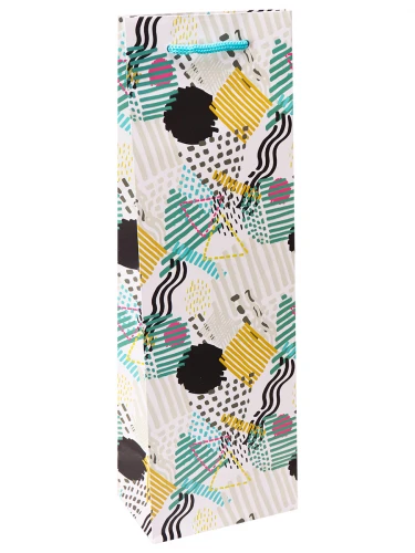 Пакет подарочный с матовой ламинацией 12x36x8,5 см (Bottle) Голубая абстракция,