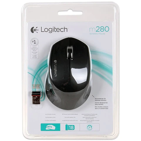 Мышь беспроводная LOGITECH M280, 2 кнопки + 1 колесо-кнопка, оптическая, черная,