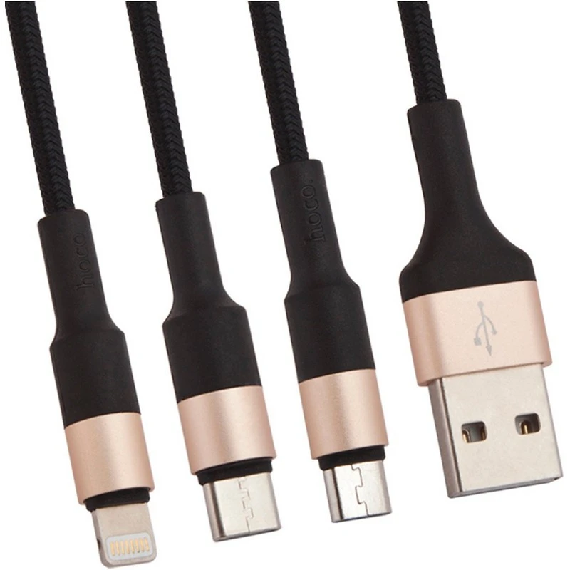 Кабель USB 2.0 - Lightning+Micro+Type-C, 1 м, Hoco X26, черный, 0L-00039433