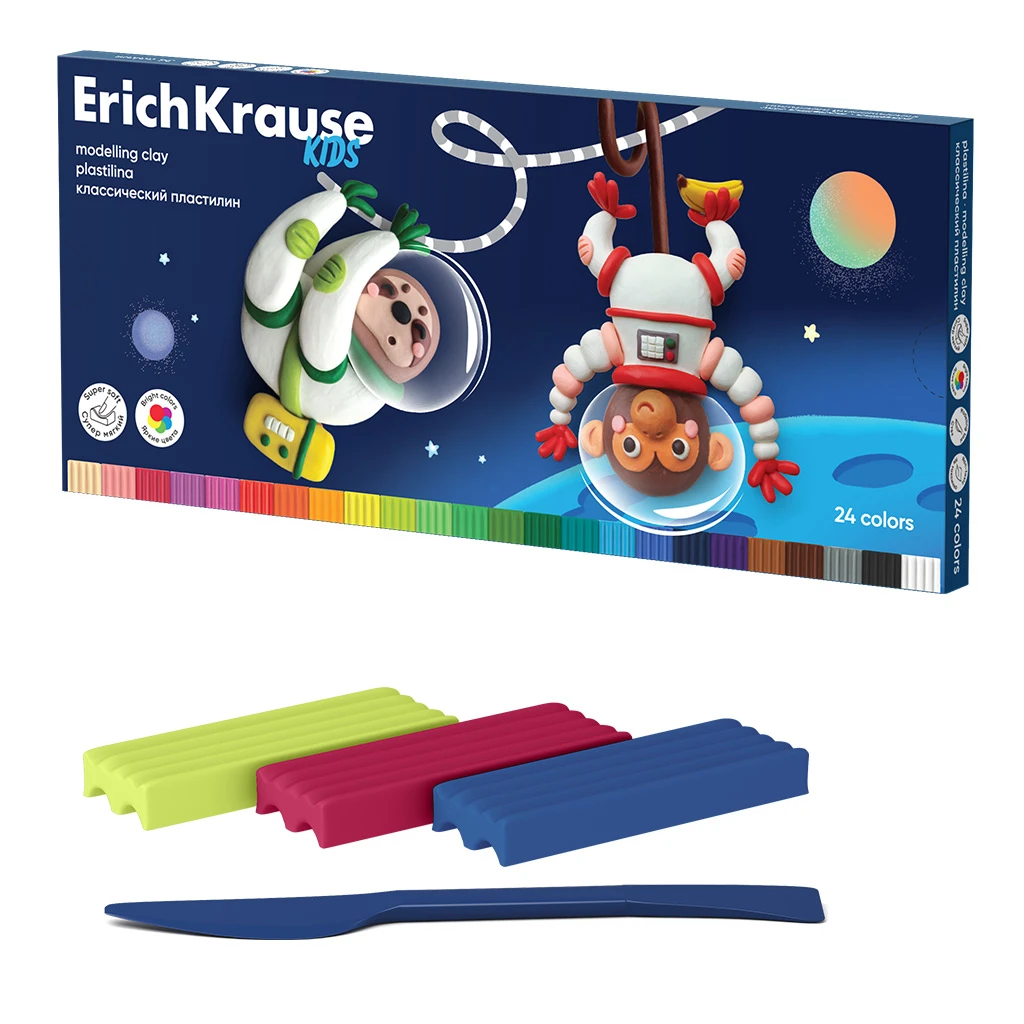 Пластилин классический Erich Krause Kids Space Animals 24 цвета со стеком, 432