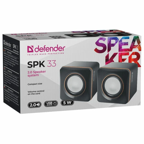 Колонки компьютерные DEFENDER SPK-33, 2.0, 5 Вт, 3,5 мм джек, пластик, черные,