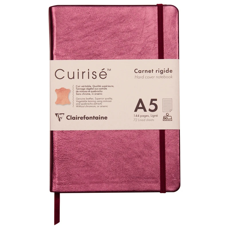 Записная книжка A5 72л. кожа, Clairefontaine "Cuiris. Cherry", 90г/м2,