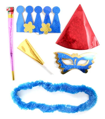 Карнавальный набор: бумажная корона, колпак, маска, дудка, язычок