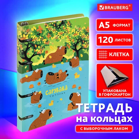 Тетрадь на кольцах А5 160х212 мм, 120 листов, картон, выборочный лак, клетка,