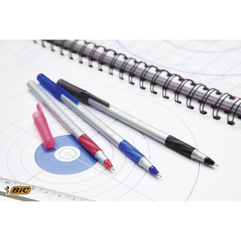 Ручка шариковая с грипом BIC "Round Stic Exact", СИНЯЯ, корпус серый,