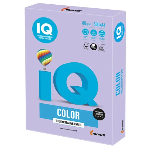 Бумага IQ color, А4, 80 г/м2, 500 л., умеренно-интенсив (тренд) бледно-лиловая,