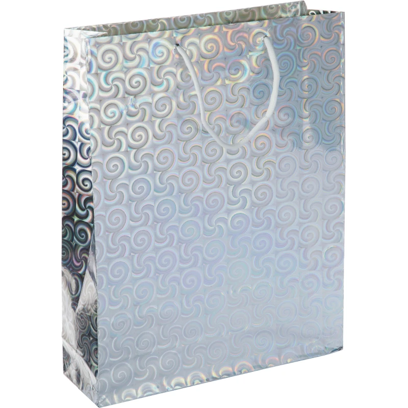 Пакет подарочный голография, серебряный, 26х34х8см, GBZ091 silver