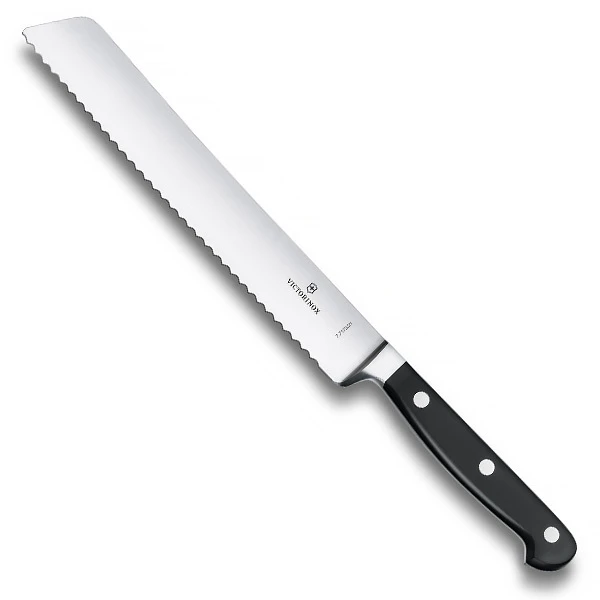 Нож Victorinox для хлеба, кованый, лезвие 21 см волнистое, черный