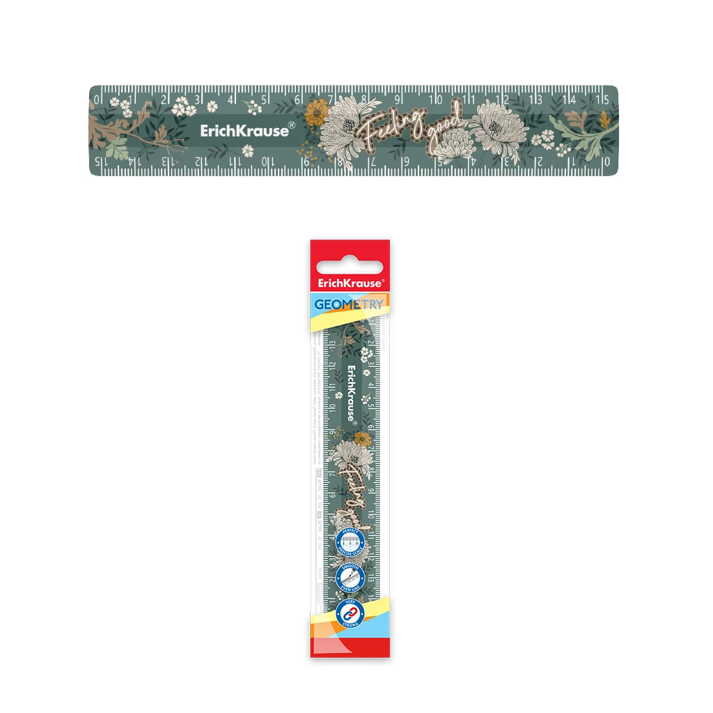 Линейка пластиковая ErichKrause® Natural Life, 15см, во флоупаке (green)