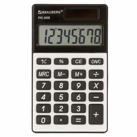 Калькулятор карманный BRAUBERG PK-608 (107x64 мм), 8 разрядов, двойное питание,