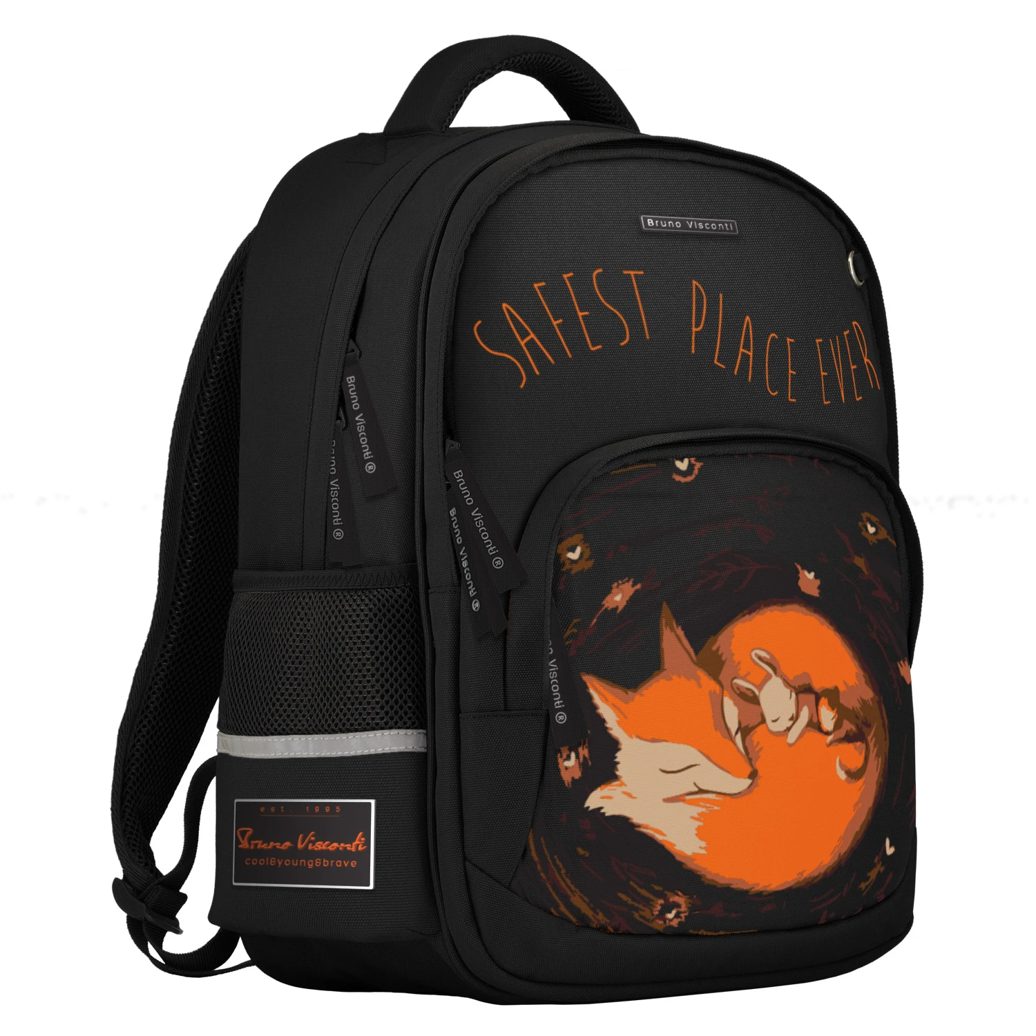 РЮКЗАК ЧЕРНЫЙ С ЭРГОНОМИЧНОЙ СПИНКОЙ "ВОЛШЕБНЫЕ ЛИСЫ.БЕЗМЯТЕЖНОСТЬ"