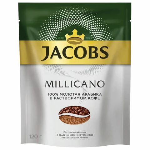 Кофе молотый в растворимом JACOBS "Millicano", сублимированный, 120 г,