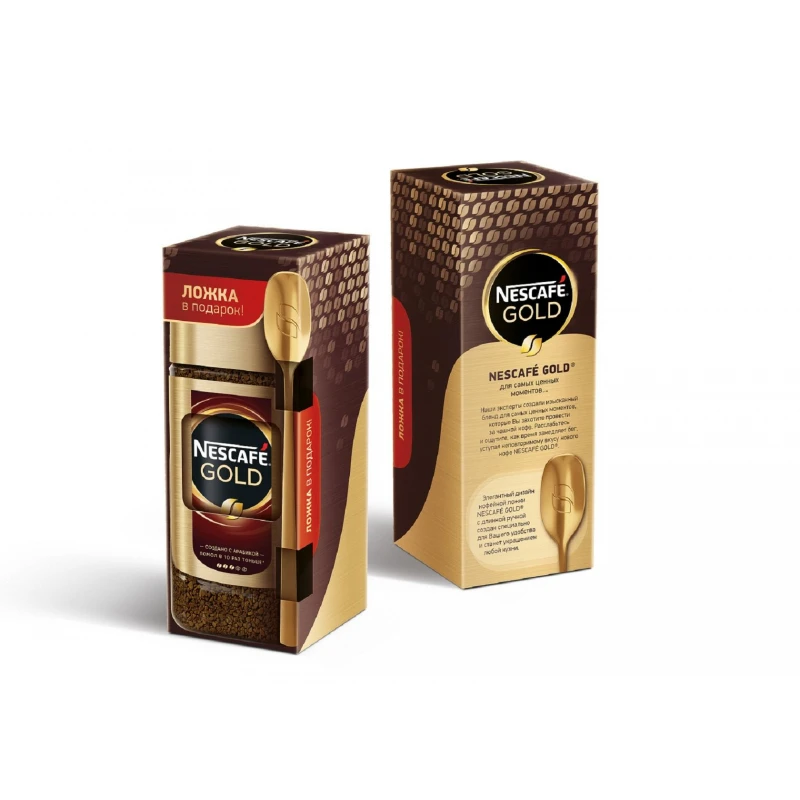 Кофе Nescafe Gold растворимый+брендированная ложка, 95г.
