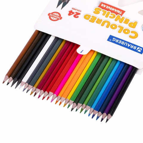 Карандаши цветные пластиковые, BRAUBERG PREMIUM 24 цвета + 2 чернографитных