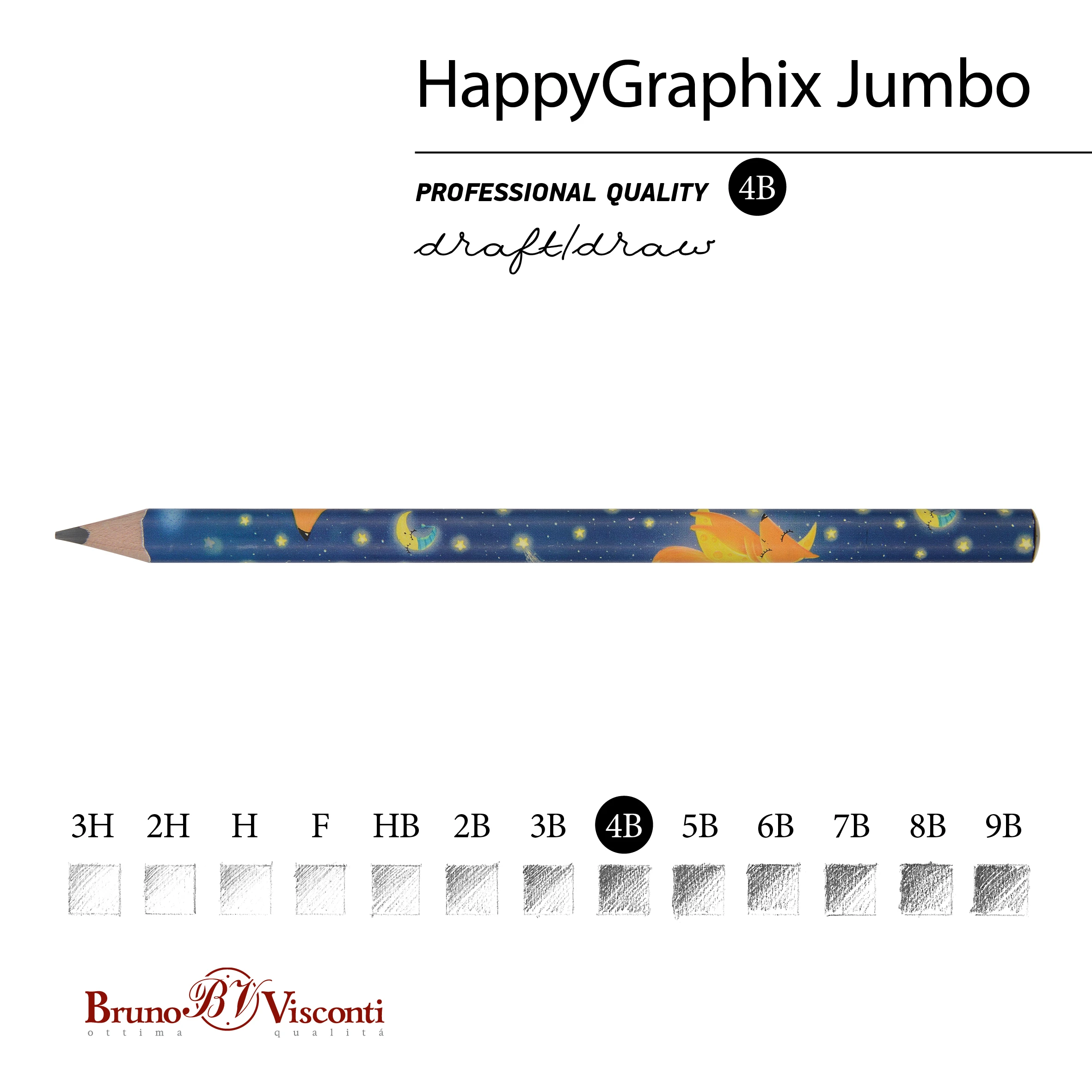 КАРАНДАШ ЧЕРНОГРАФИТОВЫЙ "HappyGraphix Jumbo. Волшебный лис" 4В, 3.5