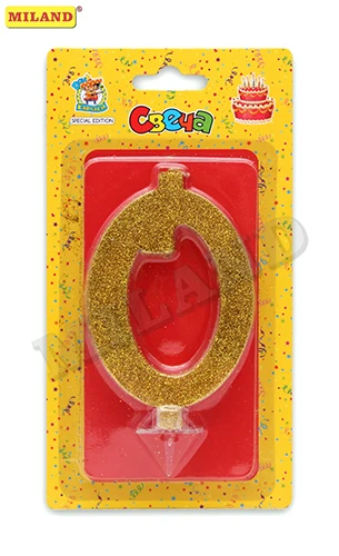 Свеча для торта Золотой глиттер (малая) Цифра 0 С-1818