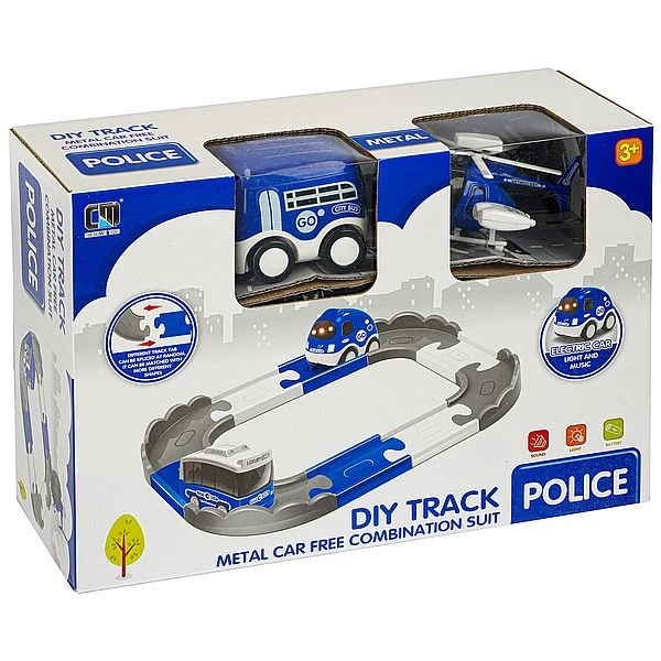 Полицейский трек 95 см с 2 шт. мет. машинами (фургон, вертолёт) на бат., свет.,
