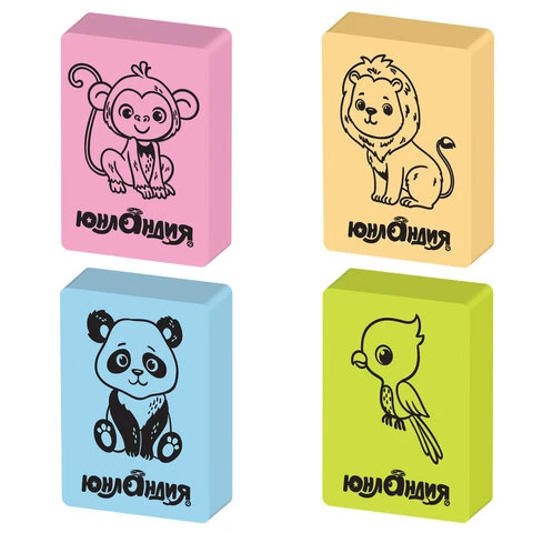 Ластик ЮНЛАНДИЯ "Животные", 28х18х10 мм, термопластичная резина,