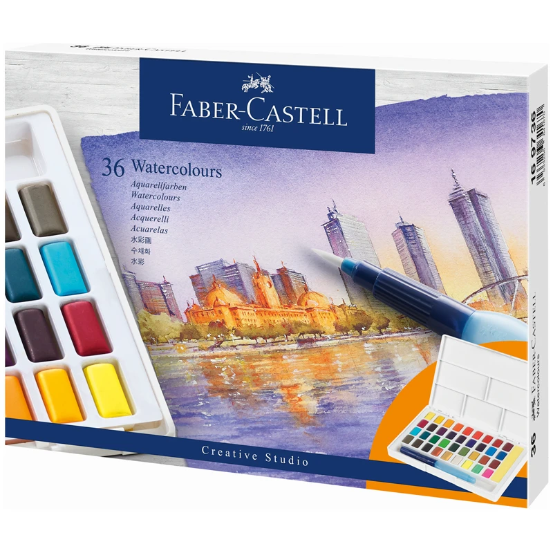 Акварель художественная Faber-Castell "Watercolours", 36цв., кюветы, +