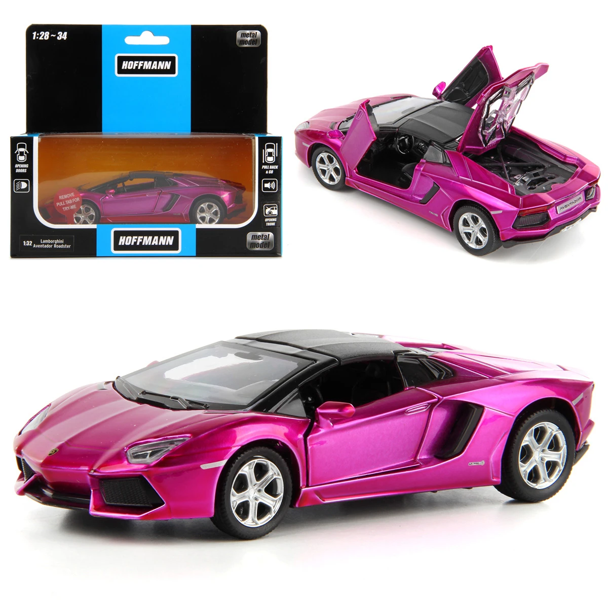 Машина металлическая Lamborghini Aventador LP700-4 Roadster 1:32,  звук/свет, двери и багажник откр., инерция купить оптом, цена от 664.20  руб. 4680448459880