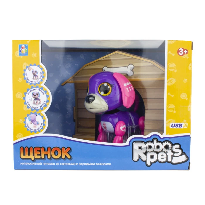 1toy Интерактивная игрушка Робо-щенок фиолетовый. Т16799