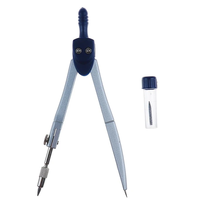 Циркуль металлический с запасными грифелями, в пластиковом пенале Циркуль металлический с запасными грифелями, в пластиковом пенале