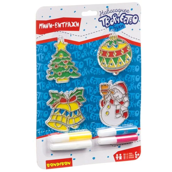 Набор для творчества BONDIBON "Новогодние украшения. Витраж." с Буки, Набор для творчества BONDIBON "Новогодние украшения. Витраж." с Буки,