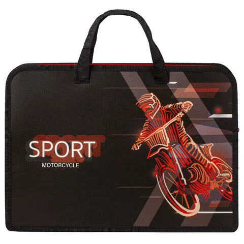 Папка с ручками ПИФАГОР А4, 1 отделение, пластик, молния сверху, 40 мм, Sport