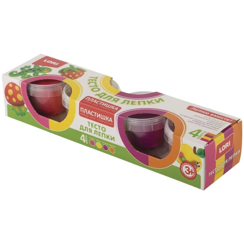 Тесто для лепки 4 цвета*80гр, "Пластишка" классические цвета,