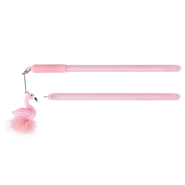 Ручка гелевая синяя "Darvish" с брелоком Фламинго с мехом