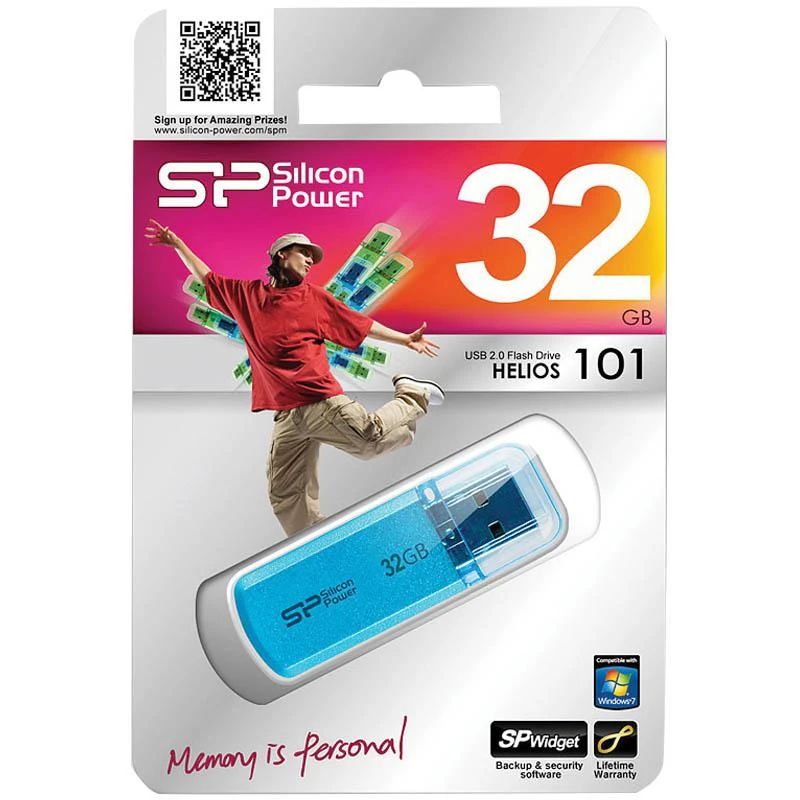Память SiliconPower USB Flash 32GB USB2.0 Helios 101 голубой (металл.корпус):