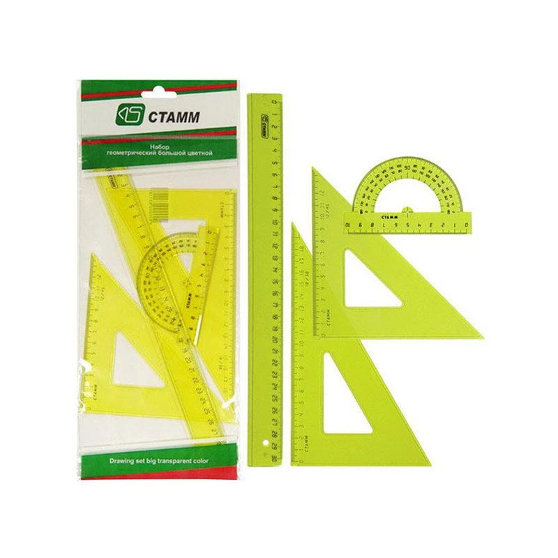Набор чертежный большой (треуг. 2шт., линейка 30см, транспортир) прозрачный Набор чертежный большой (треуг. 2шт., линейка 30см, транспортир) прозрачный