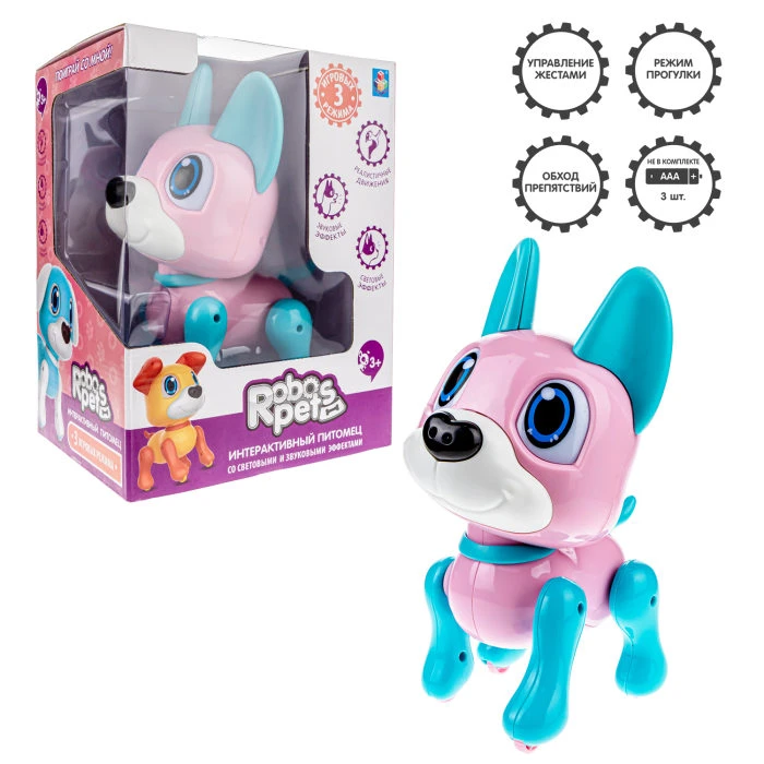 1TOY RoboPets интерактивная игрушка робо-щенок Чихуахуа роз-голубой, свет, звук