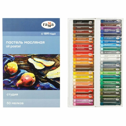 Пастель масляная ГАММА "Студия", 50 цветов, круглое сечение, картонная Пастель масляная ГАММА "Студия", 50 цветов, круглое сечение, картонная