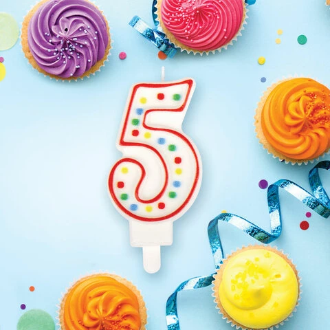 Свеча-цифра для торта "5" ДВУСТОРОННЯЯ с конфетти, 8,5 см, ЗОЛОТАЯ Свеча-цифра для торта "5" ДВУСТОРОННЯЯ с конфетти, 8,5 см, ЗОЛОТАЯ