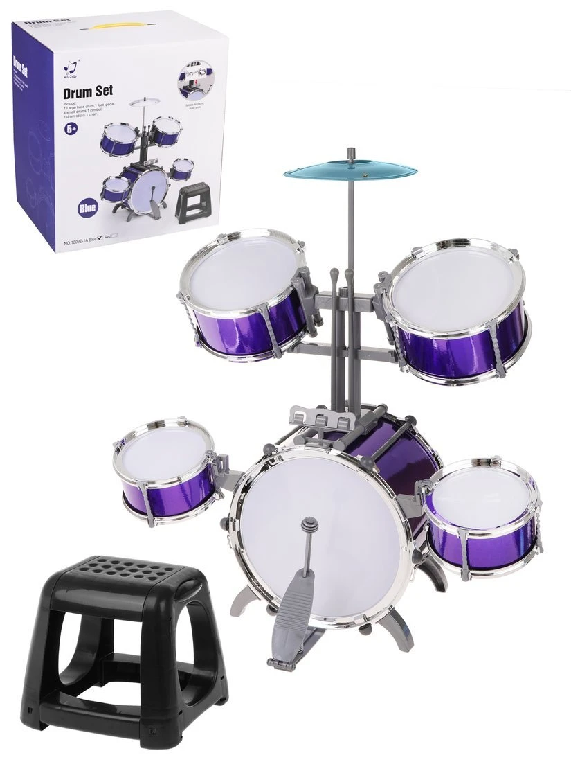 Музыкальная игрушка барабанная установка, 5 барабанов, тарелка, стульчик, в