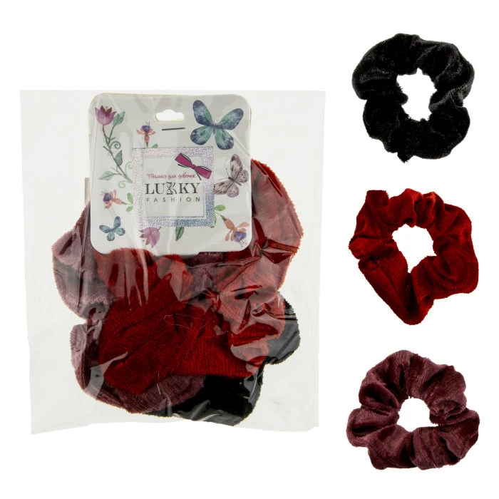 Lukky Fashion резинки текстильные, бархат, 3 штуки (черный, красный,