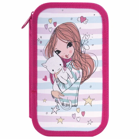 Пенал ЮНЛАНДИЯ, 2 отделения, ламинированный картон, блестки, 19х11 см,