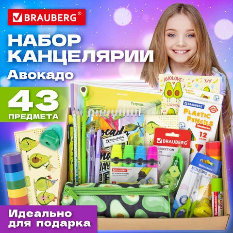 Набор канцелярии подарочный BRAUBERG "AVOCADO", 18 наименований, 43